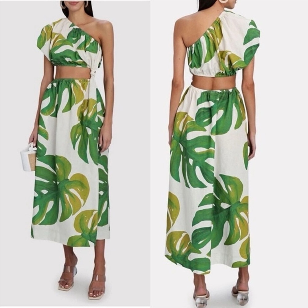 Farm Rio Monstera One Shoulder Midi Dress Small
